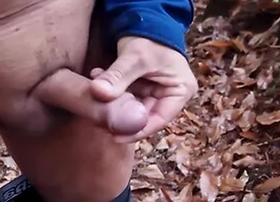 Guy Walks With His Dick Out, Jerks Off And Cums In The Forest