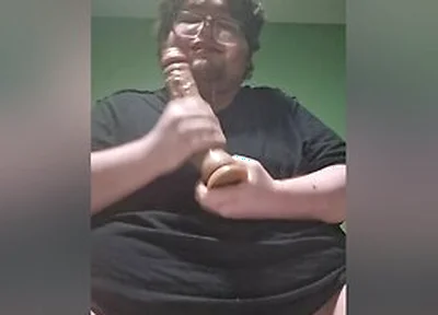Fat Male In Chastity Sucking A Dildo And Drooling Like A Waterfall