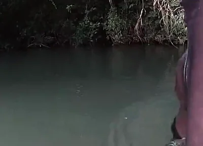Jerking off in a Public River Untill I Drop a Massive Cumshot in My See Thru Leggings
