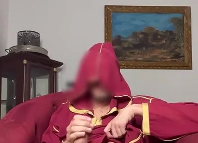 Arab Guy Wearing Jellaba Showing off and Edging His Fat Muslim Dick Before Cumming