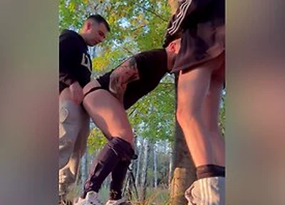 Threesome In The Forest Public Bareback Fuck Hot Polish Boys With Sneakers
