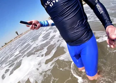 Men and Women on the Beach Get Horny Seeing My Cock in Wet Spandex