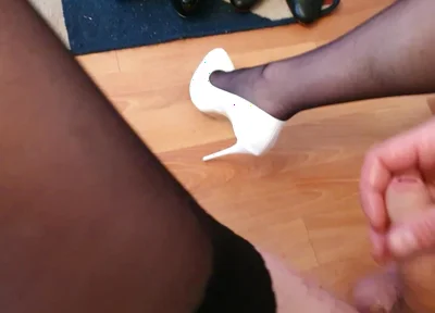 First Cumshots on New White Heels