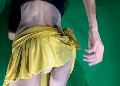 Pale Yellow Thong Under Yellow Skirt