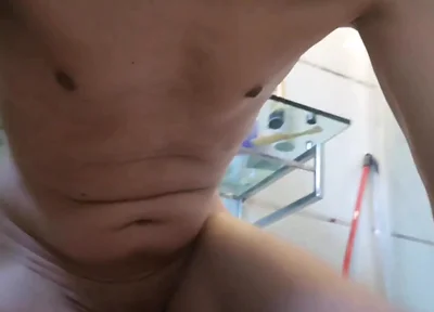 Hot Guy Has a Full Jerkoff Session with Big Cumshot in His Bathroom