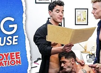 Newbie Stud Employee Tag Teamed By Hot Jocks In Free Use Office