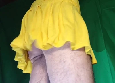 Tiny Yellow Plaid Thong Under Yellow Skirt