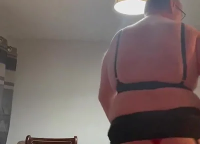 Dirty Gay Crossdresser Love It with Black Bra on