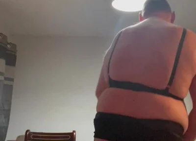 Dirty Gay Crossdresser Love It with Black Bra on