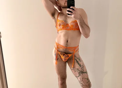 Hairy Sissy Muscle Man in Lingerie and Heels Sensual Striptease, Edging, Wanking, Fingering and Foot Play
