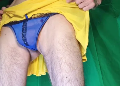 Blue Mesh Thong Try on