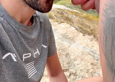 Hot Stepdaddy Sucking Massive Cock Outdoors