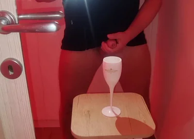 Cum Tasting Mot & Chandon - and a Goblet of Cum to Drink Poured by a Nice Italian Cock