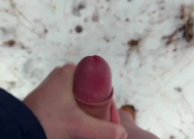 Handy POV - Twink Wixt His Cock in the Forest - in Winter