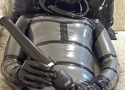 Latex Alien Enjoying with the Vibrator