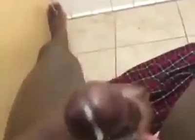 Stroking my big black cock in bathroom massive cumshot