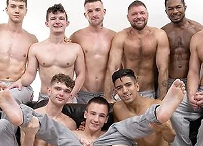Ten Horny Studs Take Turns At Zac Steele Insatiable Ass