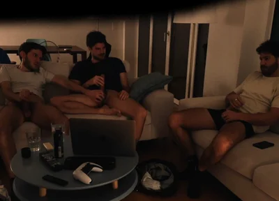 Straight Friend Jerks off with Gay Couple - Real Amateur