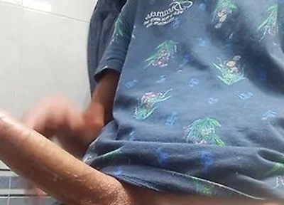 Hot Handsome Shows You His Huge Hard Penis Squirting On The Bathroom Floor