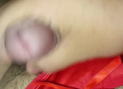Cumming Im Wife's Red Silky Thong for the 5th Time!