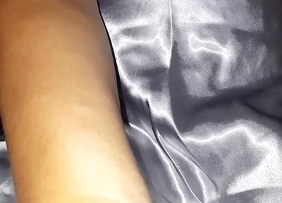 Masturbating Wearing Silver Satin Long Dress in Car