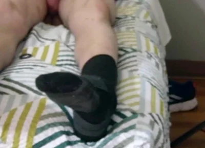 Laying Down on Bed Jerking off with Socks on See My Size 15 and Massive Legs as U