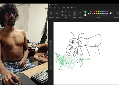 Sharing My Computer Screen as I Attempt to Draw an Ant While Stroking My Cock