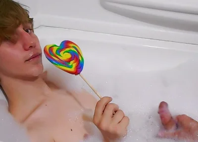 Age play handjob in the bathtub