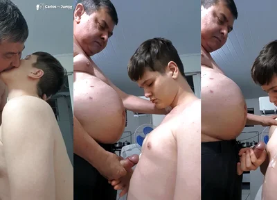 Stepdaddy with Thick Cock Cumming on His Boy