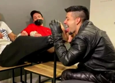 Tickle with tongue leather biker