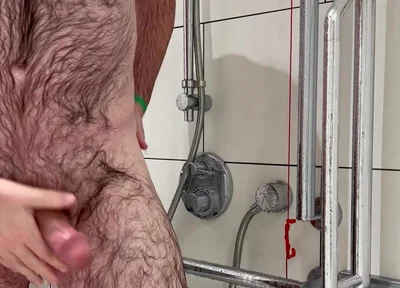 Thick cock and hairy arse shower