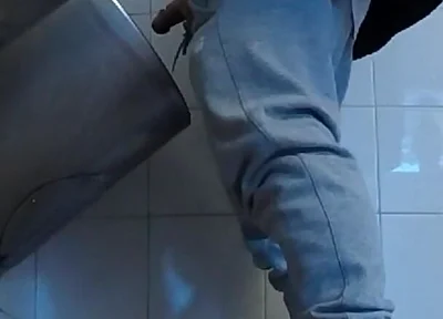 Amateur Boys in Sneakers Wank and Try Handjob in Public Toilets' Urinal