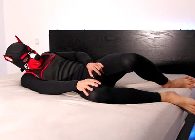 Horny Neoprene Puppy Humping and Teasing Himself