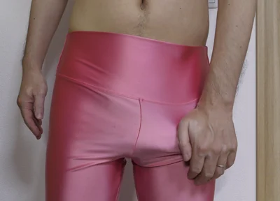 Masturbation with Satin Pink Leggings