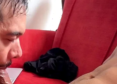 Relaxing in the Living Room While I Get a Blowjob