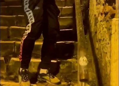 Amateur Boy Catches His Friend Pissing in the Street and Touches His Cock