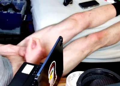 Jerk off with Feet on Bed with Socks Pulled to Calves as I Bust Grunting Hard in Chair