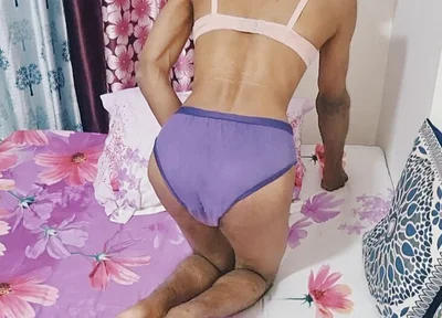 Horny Indian Teen Femboy Wearing His Stepmom's Cute Panties and Bra