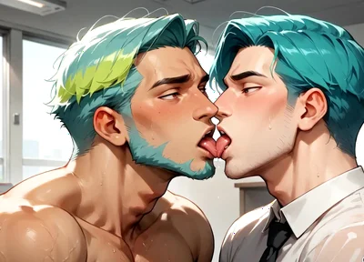 The Teal-haired Muscle Lover Fills the Office Orgy Quota with His Freshest Honey - Wow, First-time XXX!