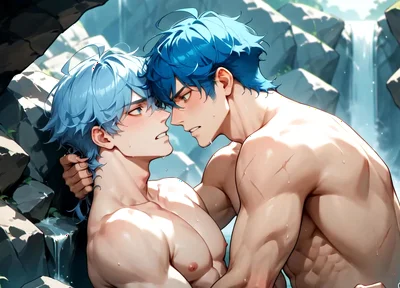 Blue-haired Muscle Orgy in a Snowy Cave! Gay XXX Porn!