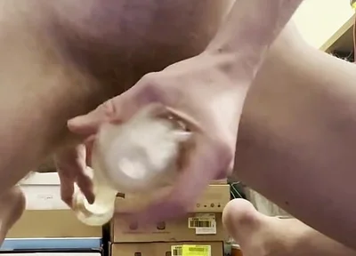 Big Dick Twink Cumming Hard with a Sex Toy Fleshlight and Huge 21cm Dildo
