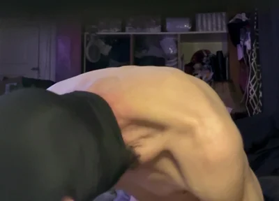 Crossdresser Michelle Wearing Black Bodysiit While Playing with Cock