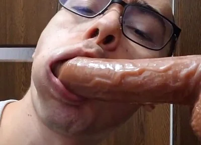 Twink Sucks Stepdaddy's Big Cock and Gets Facial Cum (ejaculating Dildo)