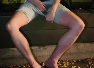 Amateur Twink in Adilette Sandals Wets Himself in the Garden and Takes His Cock Out