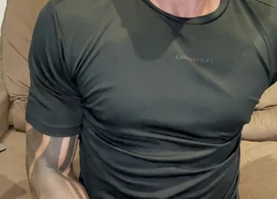 Sunday, Black T-shirt Covered of Cum!