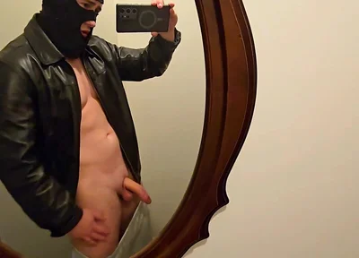 Mirror Leather Jerk off! Hot Stepdaddy Pumps Thick Cock & Shoots Big Load on His Shirt - Follow on X Phantomgentx