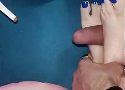 Footjob with Blue Nail Hands Fetish