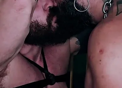 Muscle Hairy Sub Bondage & Piss. Bearded Master Uses a Kinky Pig
