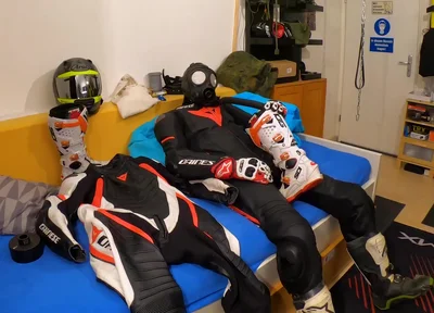 Wanking in biker suit cum