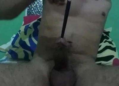 Sounding My Colombian Cock with a Brush